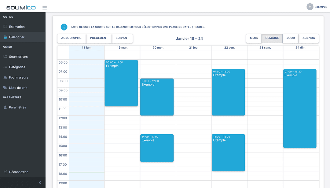 Planification & calendrier partagés - Interface