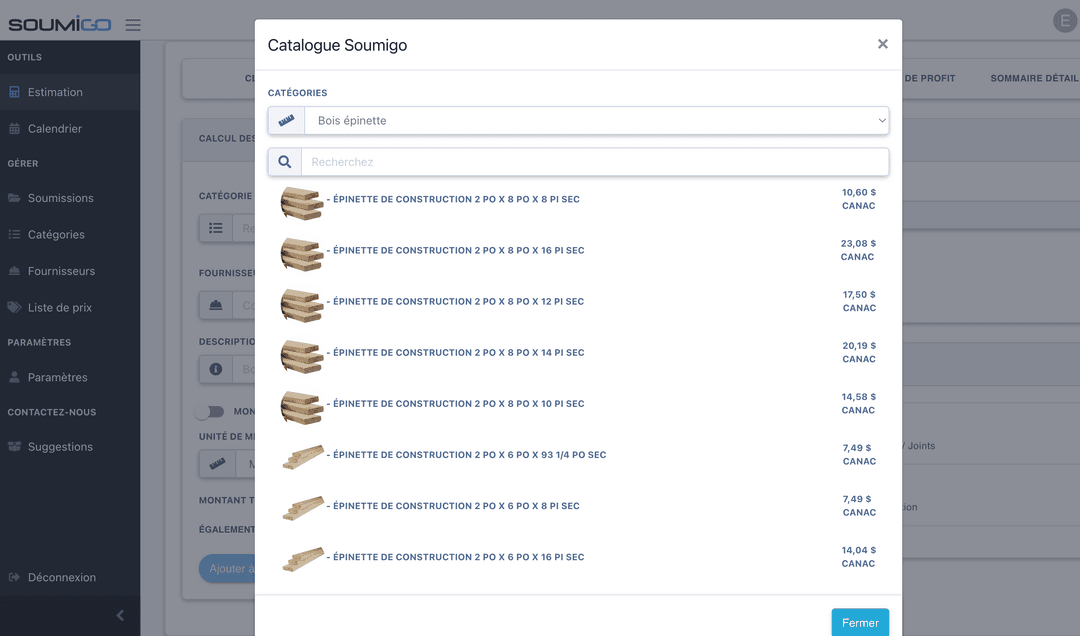 Bibliothèque de prix en temps réel - Interface